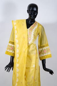Yellow Color Chanderi Embroidered Shirt with Rayon Embroidered Pant and Chanderi Embroidered Dupatta