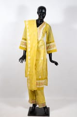 Yellow Color Chanderi Embroidered Shirt with Rayon Embroidered Pant and Chanderi Embroidered Dupatta