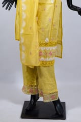 Yellow Color Chanderi Embroidered Shirt with Rayon Embroidered Pant and Chanderi Embroidered Dupatta