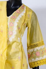 Yellow Color Chanderi Embroidered Shirt with Rayon Embroidered Pant and Chanderi Embroidered Dupatta
