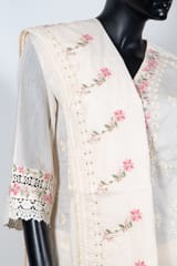 Cream Color Chanderi Embroidered Shirt with Rayon Embroidered Pant and Chanderi Embroidered Dupatta