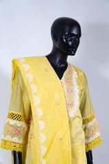 Yellow Color Chanderi Embroidered Shirt with Rayon Embroidered Pant and Chanderi Embroidered Dupatta