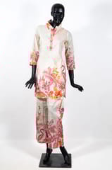 Pink Color Cotton Print with Embroidered Shirt with Cotton Printed Pant Co-ord Set