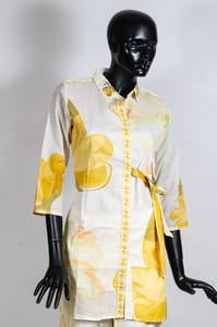Cream Color Cotton Print with Embroidered Shirt with Cotton Printed Pant Co-ord Set