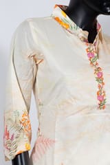 Orange Color Cotton Print with Embroidered Shirt with Cotton Printed Pant Co-ord Set