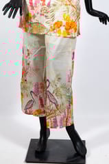 Orange Color Cotton Print with Embroidered Shirt with Cotton Printed Pant Co-ord Set