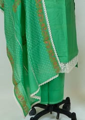 Green Colour Chanderi Embroidered Shirt With Cotton Lower And Muslin Dupatta