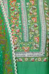Green Colour Chanderi Embroidered Shirt With Cotton Lower And Muslin Dupatta