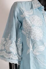Sky Blue Color Cotton Linen Embroidered Shirt with Cotton Linen Embroidered Pant Co-ord Set