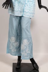 Sky Blue Color Cotton Linen Embroidered Shirt with Cotton Linen Embroidered Pant Co-ord Set