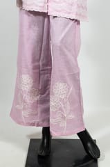 Pink Color Linen Cotton Embroidered Shirt with Linen Cotton Embroidered Pant Co-ord Set
