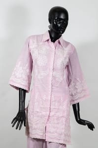 Pink Color Linen Cotton Embroidered Shirt with Linen Cotton Embroidered Pant Co-ord Set