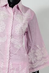 Pink Color Linen Cotton Embroidered Shirt with Linen Cotton Embroidered Pant Co-ord Set