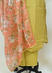 Mehndi Green Colour Chanderi Emroidred Shirt With Cotton Lower And Chinon Printed Dupatta