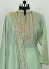 Sea Green Colour Chanderi Shirt With Cotton Lower and Chanderi Embroidered Dupatta