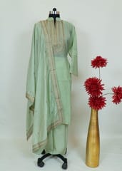 Sea Green Colour Chanderi Shirt With Cotton Lower and Chanderi Embroidered Dupatta