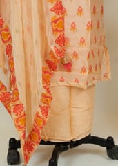 Fawn Colour Muslin Printed Shirt With Shantoon Bottom And Printed Chiffon DUpatta