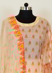 Fawn Colour Muslin Printed Shirt With Shantoon Bottom And Printed Chiffon DUpatta