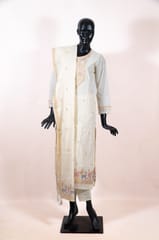 Cream Color Jacquard n Embroidered Shirt with Cotton Pant and Jacqurd Dupatta
