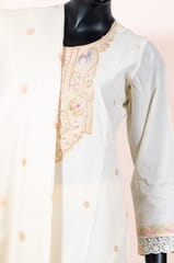 Cream Color Jacquard n Embroidered Shirt with Cotton Pant and Jacqurd Dupatta