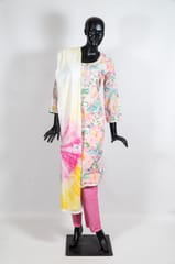 Multi Color Cotton Print with  Hand Embroidered Shirt with Pink Color Cotton Pant and Cotton Tie and Dye Dupatta