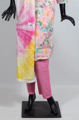 Multi Color Cotton Print with  Hand Embroidered Shirt with Pink Color Cotton Pant and Cotton Tie and Dye Dupatta