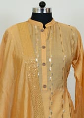 Light Mustard Colour Chanderi Embroidered Shirt With Cotton Lower And Chanderi Dupatta