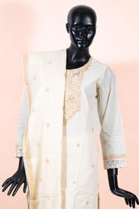 Cream Color Jacquard n Embroidered Shirt with Cotton Pant and Jacqurd Dupatta