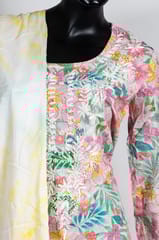 Multi Color Cotton Print with  Hand Embroidered Shirt with Pink Color Cotton Pant and Cotton Tie and Dye Dupatta