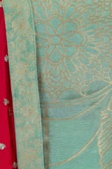 Sea Green Colour Dola Silk Shirt With Shantoon Lower And Red Colour Chinon Dupatta