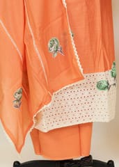 Dark Peach Colour Chanderi Printed Shirt With Cotton Lower And Voil Dupatta