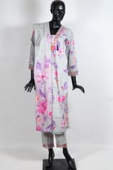 Grey Color Cotton Print with Embroidered Shirt with Cotton Embroidered Pant and Cotton Printed Dupatta