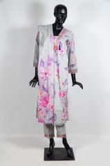 Grey Color Cotton Print with Embroidered Shirt with Cotton Embroidered Pant and Cotton Printed Dupatta