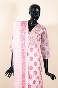 Pink Color Cotton Print with Embroidered Shirt with Cotton Pant and Cotton Printed Dupatta