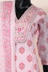Pink Color Cotton Print with Embroidered Shirt with Cotton Pant and Cotton Printed Dupatta