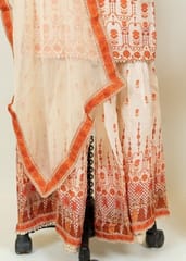 Cream Colour Muslin Printed Sharara Suit Set With Chiffon Dupatta