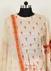 Cream Colour Muslin Printed Sharara Suit Set With Chiffon Dupatta