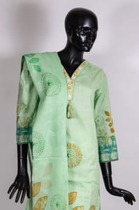 Pista Green Color Cotton Print with Embroidered Shirt with Cotton Pant and Cotton Printed Dupatta