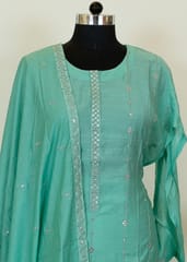 Sea Green Colour Chanderi Embroidered Shirt With Cotton Lower And Chanderi Dupatta