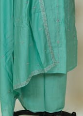 Sea Green Colour Chanderi Embroidered Shirt With Cotton Lower And Chanderi Dupatta