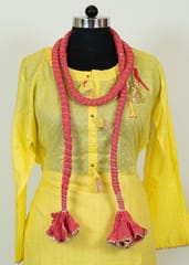 Yellow Chanderi Embroidered Shirt With Cotton Lower And Majenta Cotton Crush Dupatta