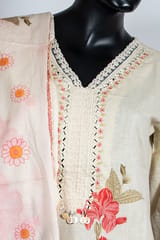Cream Color Cotton Flex Print with Embroidered Shirt with Gajree Color Cotton Flex Pant and Cotton Printed Dupatta