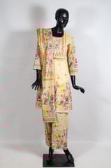 Lemon Color Cotton Print with Embroidered Shirt with Cotton Printed Palazzo and Cotton Printed Dupatta