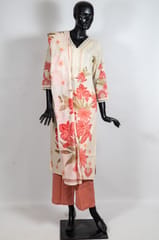 Cream Color Cotton Flex Print with Embroidered Shirt with Gajree Color Cotton Flex Pant and Cotton Printed Dupatta