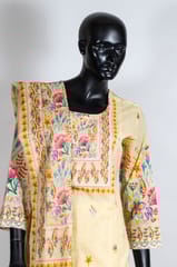 Lemon Color Cotton Print with Embroidered Shirt with Cotton Printed Palazzo and Cotton Printed Dupatta