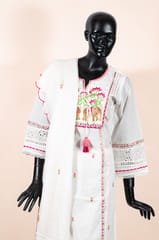 White Color Cotton Embroidered Shirt with White Cotton Pant and Cotton Embroidered Dupatta