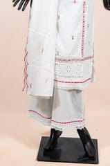 White Color Cotton Embroidered Shirt with White Cotton Pant and Cotton Embroidered Dupatta