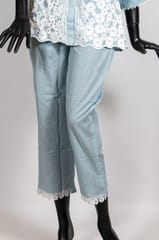 Grey Color Cotton Embroidered Shirt with Cotton Pant Co-ord Set