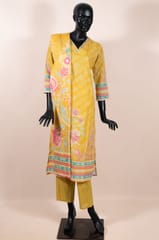 Mustard Color Cotton Embroidered Shirt with Cotton Pant and Cotton Printed Dupatta