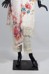 Cream Color Cotton Print with Chikankari Embroidered Shirt with Cotton Pant and Chiffon Printed Dupatta